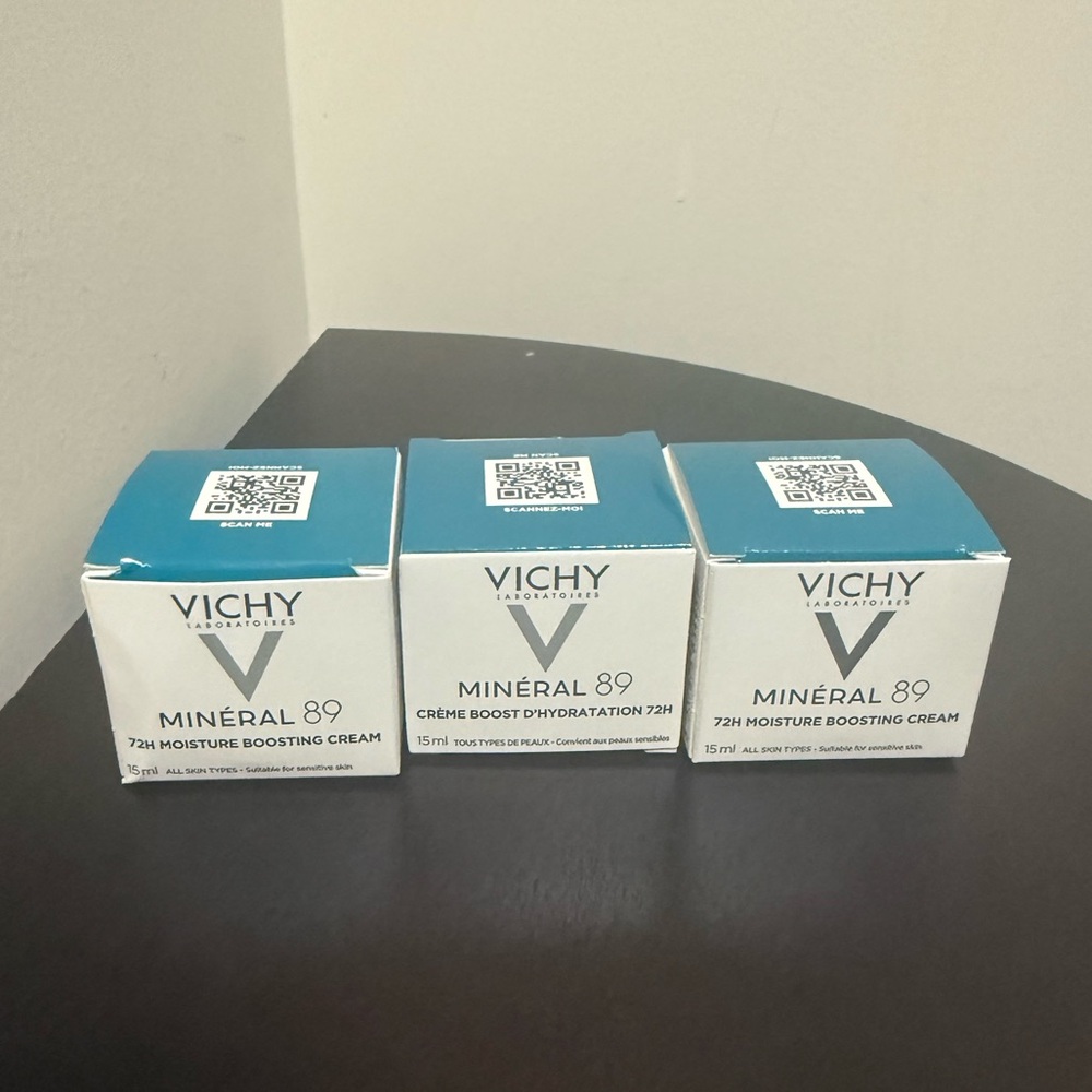 NEW 3x15ml TRAVEL SIZE VICHY MINERAL89 72HR MOISTURE BOOSTING CREAM BUNDLE